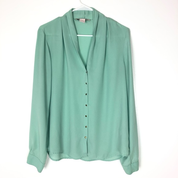 Forever 21 Tops - Love 21 Mint Green Long Sleeve Blouse L Snap Front